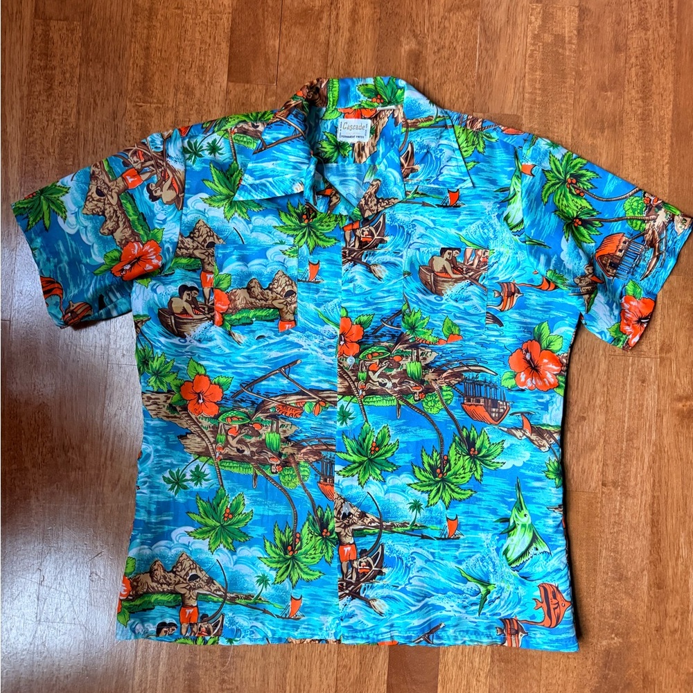 Aqua Hawaiian Print Men's Shirt